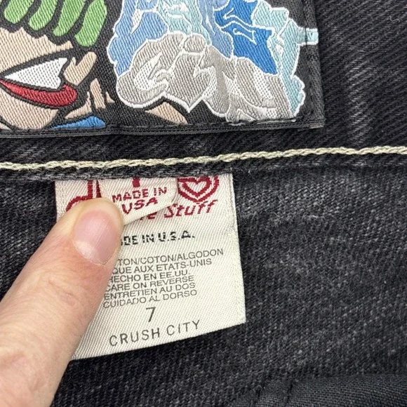 Vintage 90s JNCO Flame Jeans Black 28" Waist Baggy Wide Leg Crush City - Picture 10 of 15